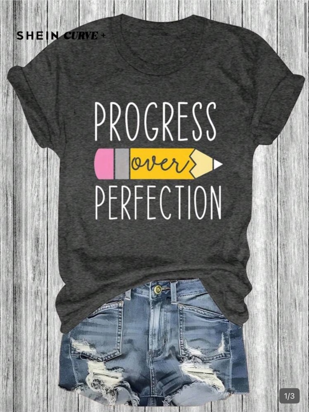 Charcoal Gray 'Progress Over Perfection' Short Sleeve Tee
